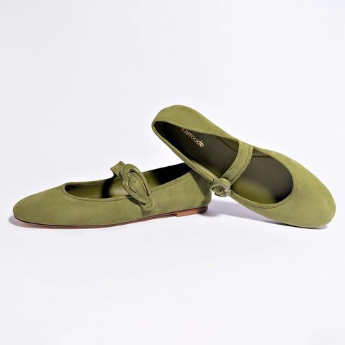 Larroudé Verona Ballet Flat In Seaweed Suede in Saudi Arabia