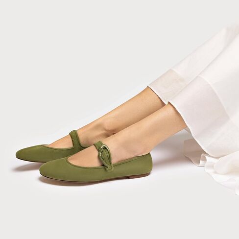 Larroudé Verona Ballet Flat In Seaweed Suede in Saudi Arabia