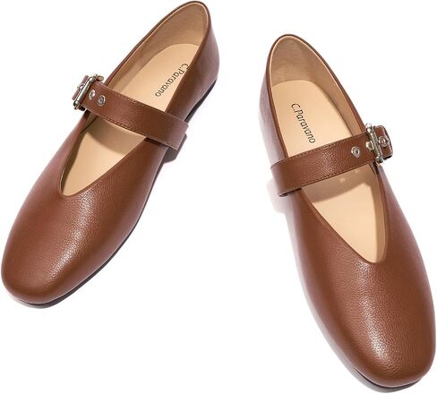 C.Paravano Women's Flats Shoes | Comfortable Slip on Shoes | Ballet Flats Dress Shoes | Round Toe Mary Jane Flats with Metal Buckle Strap in Saudi Arabia