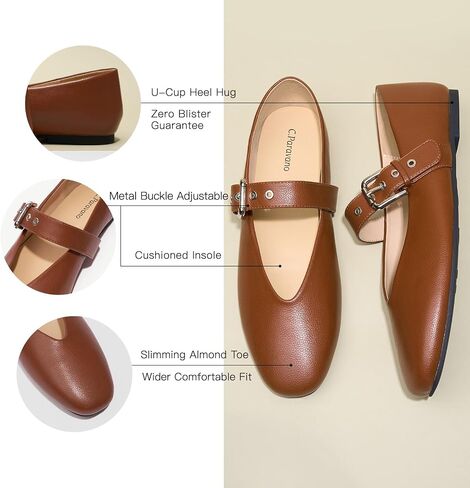 C.Paravano Women's Flats Shoes | Comfortable Slip on Shoes | Ballet Flats Dress Shoes | Round Toe Mary Jane Flats with Metal Buckle Strap in Saudi Arabia