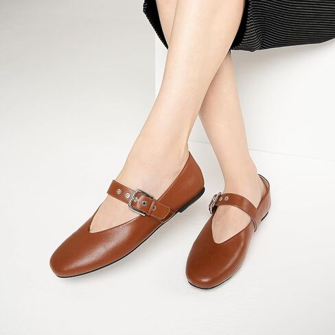 C.Paravano Women's Flats Shoes | Comfortable Slip on Shoes | Ballet Flats Dress Shoes | Round Toe Mary Jane Flats with Metal Buckle Strap in Saudi Arabia