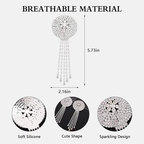 jascaela Women's Rhinestone Tassel Nipple Covers Reusable Adhesive Silicone Pasties Rave Breast Petals in Kuwait