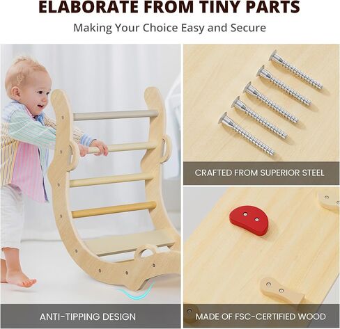 BlueWood Pikler Triangle Set, Toddler Wooden Climbing Toys Indoor 7in1 Foldable Climber for Kids, Montessori Philosophy Play Jungle Gym with Arch, Ramp, Ladder (Colorful Spring) in Kuwait