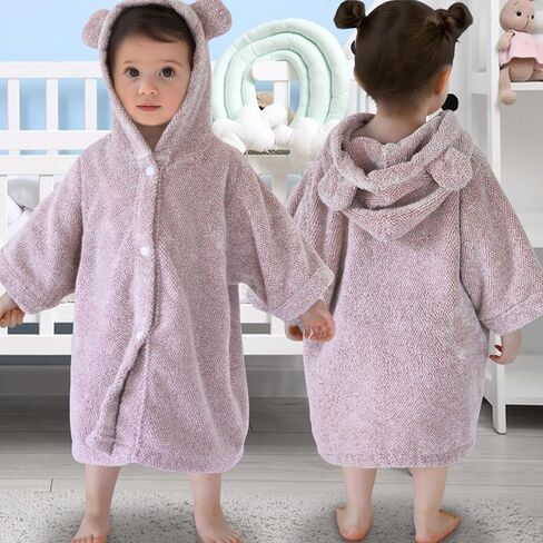 Voova & Movas Toddler Poncho Tafel with Bear Ear ، 0-3years | 100 ٪ القطن ، فائق النوفة والامتصاص | لطيف للبشرة الحساسة ، حمام ، حمام سباحة وشاطئ رداء مقنع | حديثي الولادة (الوردي) in Kuwait