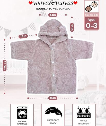 Voova & Movas Toddler Poncho Tafel with Bear Ear ، 0-3years | 100 ٪ القطن ، فائق النوفة والامتصاص | لطيف للبشرة الحساسة ، حمام ، حمام سباحة وشاطئ رداء مقنع | حديثي الولادة (الوردي) in Kuwait