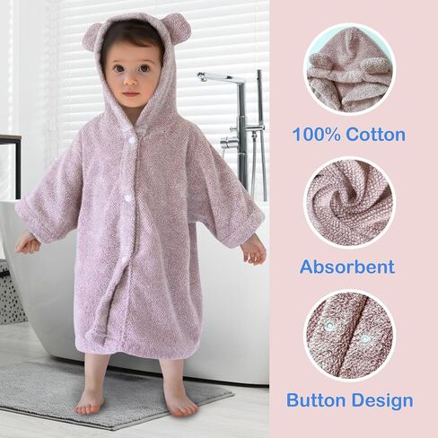 Voova & Movas Toddler Poncho Tafel with Bear Ear ، 0-3years | 100 ٪ القطن ، فائق النوفة والامتصاص | لطيف للبشرة الحساسة ، حمام ، حمام سباحة وشاطئ رداء مقنع | حديثي الولادة (الوردي) in Kuwait