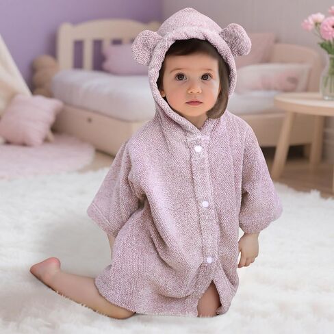 Voova & Movas Toddler Poncho Tafel with Bear Ear ، 0-3years | 100 ٪ القطن ، فائق النوفة والامتصاص | لطيف للبشرة الحساسة ، حمام ، حمام سباحة وشاطئ رداء مقنع | حديثي الولادة (الوردي) in Kuwait