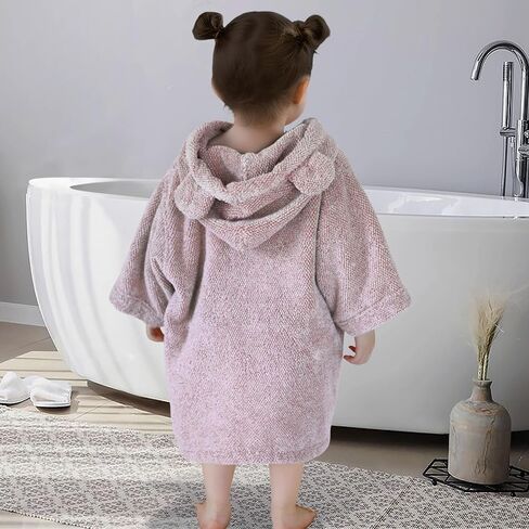 Voova & Movas Toddler Poncho Tafel with Bear Ear ، 0-3years | 100 ٪ القطن ، فائق النوفة والامتصاص | لطيف للبشرة الحساسة ، حمام ، حمام سباحة وشاطئ رداء مقنع | حديثي الولادة (الوردي) in Kuwait