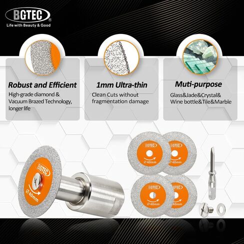 BGTEC Diamond Mini Glass Cuts Blade - 5pcs 2 "(50mm) أقراص قطع زجاجية مع شفة خيط 5/8" -11 للزجاج والبلاط والرخام والحجر الاصطناعي الناعم in Kuwait