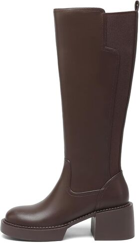 Women's Knee High Boots Chunky Block Heel Boots Stretch Calf Round Toe Side Zipper Platform Tall Boots Fall Comfort Long Boots in Saudi Arabia