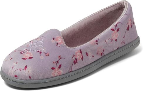 Dearfoams Women's Rebecca Lightweight Cozy Memory Foam Closed Back Slipper with Wide Widths, Purple Flowers, 9-10 in Saudi Arabia