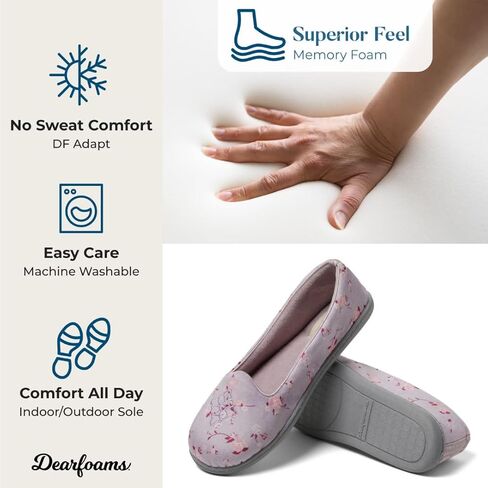 Dearfoams Women's Rebecca Lightweight Cozy Memory Foam Closed Back Slipper with Wide Widths, Purple Flowers, 9-10 in Saudi Arabia