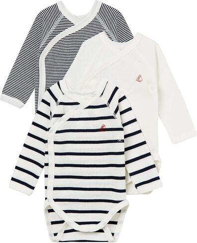 Petit Bateau Babies 'Babies chloved Cotton Bodysitits-3 عبوات النمط 54219 أحجام NB-12 أشهر in Saudi Arabia