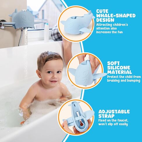 Bath Spout Cover, Baby Bathtub Faucet Cover, Universal Silicone Safety Guard with Anti-Slip Strap, Whale Design for Kids/Toddlers, Prevents Bumps & Scalds (Blue) in Saudi Arabia