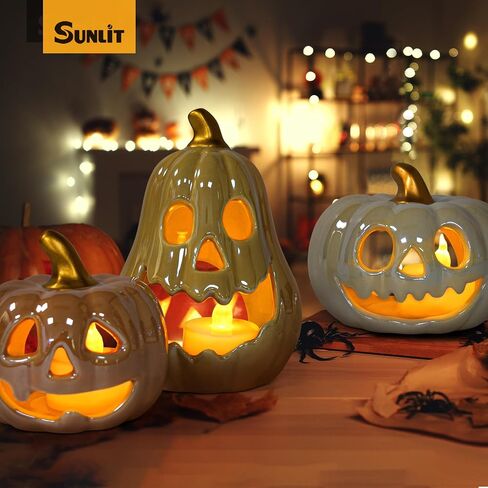 Sunlit Ceramic Ghost with 3 Tea Lights, Spooky Candle Holder Set of 3, Tabletop Indoor Halloween Decorations for Holiday Party Home, Spooky Sculptures Ghost Figurines, White in Saudi Arabia