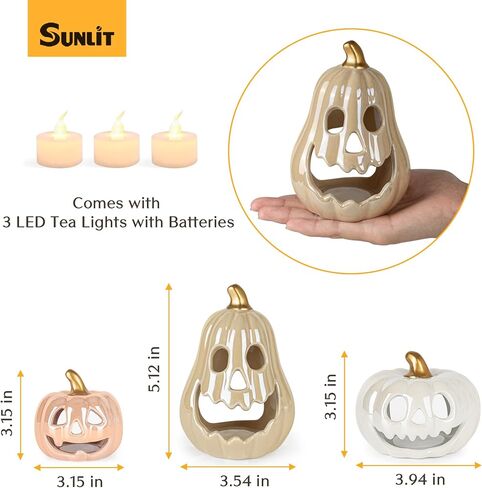 Sunlit Ceramic Ghost with 3 Tea Lights, Spooky Candle Holder Set of 3, Tabletop Indoor Halloween Decorations for Holiday Party Home, Spooky Sculptures Ghost Figurines, White in Saudi Arabia
