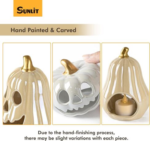 Sunlit Ceramic Ghost with 3 Tea Lights, Spooky Candle Holder Set of 3, Tabletop Indoor Halloween Decorations for Holiday Party Home, Spooky Sculptures Ghost Figurines, White in Saudi Arabia