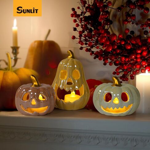 Sunlit Ceramic Ghost with 3 Tea Lights, Spooky Candle Holder Set of 3, Tabletop Indoor Halloween Decorations for Holiday Party Home, Spooky Sculptures Ghost Figurines, White in Saudi Arabia