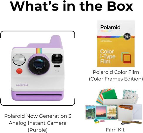 Polaroid Now Generation 3 Camera Fructant Camera مع حامل ثلاثي القوائم وحزمة ضبط تلقائي للصورة (أرجوانية) مع مجموعة ألوان وأفلام (3 عناصر) in Saudi Arabia