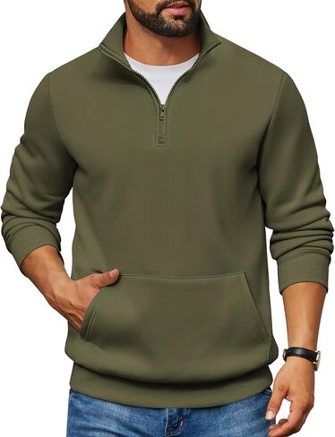 COOFANDY Mens Quarter Zip Pullover Fleece Lined Sweatshirts Long Sleeve Mock Neck Sweater with Pocket in Saudi Arabia