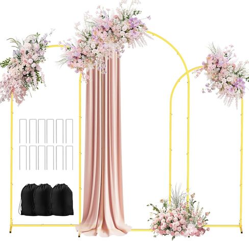 EMART Metal Arch Backdrop Stand Set of 3 (6/6.6/7.2 Ft) Gold Balloon Arch Stand for Wedding Decor, Baby Shower , Birthday Party, Photography, Wedding Arches Frame with 12 Ground Nails/3 Carry Bags in Saudi Arabia