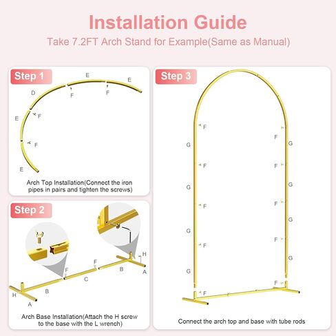 EMART Metal Arch Backdrop Stand Set of 3 (6/6.6/7.2 Ft) Gold Balloon Arch Stand for Wedding Decor, Baby Shower , Birthday Party, Photography, Wedding Arches Frame with 12 Ground Nails/3 Carry Bags in Saudi Arabia