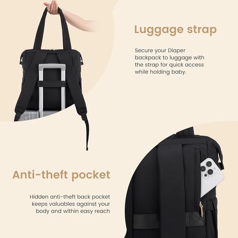 LOVEVOOK Diaper Bag Backpack,Diaper Bag Tote for Mom Dad with Changing Pad,Insulated Pockets, Convertible Lightweight Mom Backpack with Pacifier Case（Black） in Saudi Arabia