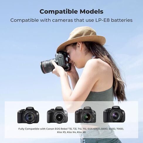 K&F Concept 3-pack LP-E8 وشاحن LCD مطور متوافق مع Canon EOS Rebel T2I ، T3I ، T4I ، T5I ، 550D ، 600D ، 650D ، 700D ، KISS X4 ، KISS X5 ، KISS X6 Cameras in Kuwait