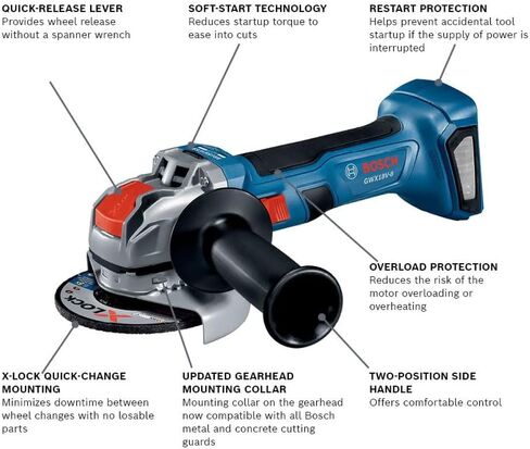 BOSCH GWX18V-8N Professional 18V X-Lock Lockless 4-1/2 بوصة المطحنة مع مفتاح الشرائح ، مبادلة قرص خالية من الأدوات (أداة عارية ، متجددة) in Saudi Arabia