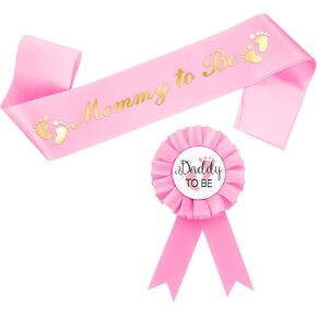 Mom to Be Sash with Gold Glitter Letters and Expecting Dad Badge Comes with Ribbon , Shower Decorations for Girl Gender Reveal Party Gift(Pink) in Kuwait