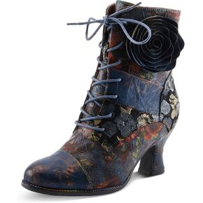 Spring Step L'Artiste Roselia-Flow Heeled Booties | Baroque-Inspired Leather Lace-Up Boots with 3D Rose Accent in Saudi Arabia