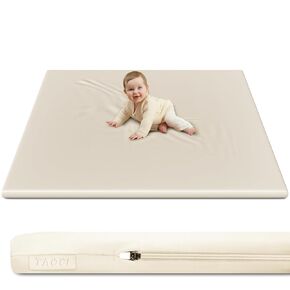 Padded Baby Play Mat Soft Vegan Leather with Thicken Foam Mat Easy Wipe-Clean Cushioned & 2 Sides Waterproof Baby Tummy Time Playmat Fits 50"" x50"" Playpens,2 Support Toybar Poles Included in Kuwait