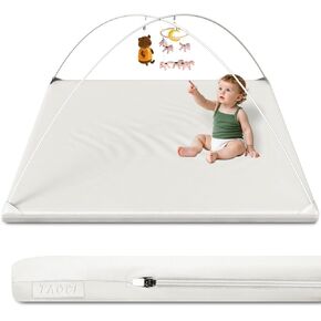 Padded Baby Play Mat Soft Vegan Leather with Thicken Foam Mat Easy Wipe-Clean Cushioned & 2 Sides Waterproof Baby Tummy Time Playmat Fits 50"" x50"" Playpens,2 Support Toybar Poles Included in Saudi Arabia