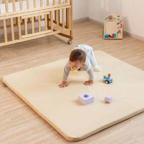 Vegan Leather Baby Play Mat for Floor, 50x50 Thick Foam Soft Padded Playpen Mat with Wipe-Clean and Waterproof Removable Cover for Babies and Toddlers Infants (Beige) in Kuwait