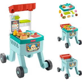 Fisher-Price Baby Push Toy 4-in-1 Snack Cart Walker Learning Activity, 14 Pieces for Pretend Play Infants Ages 6+ Months, Multilanguage Version in Kuwait