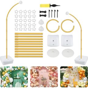 Balloon Arch Stand Kit 8.3FT & 6.4FT - Free Bending Top Half Arch Stand with Heavy Base, Extra-Long Balloon Frame for Floor/Wall Decor, Birthday Wedding Party (Golden) (White) in Saudi Arabia