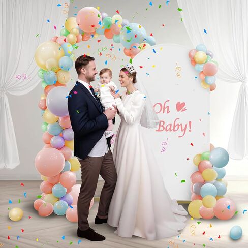 Wedding Arch Backdrop Stand 4 أقدام ، قوس معدني مع غطاء ، غطاء قوس معدني وقوس غطاء مع 100 بالونات حزب متعدد الألوان لعيد حفل زفاف حفل زفاف ديكور دش الطفل in Kuwait