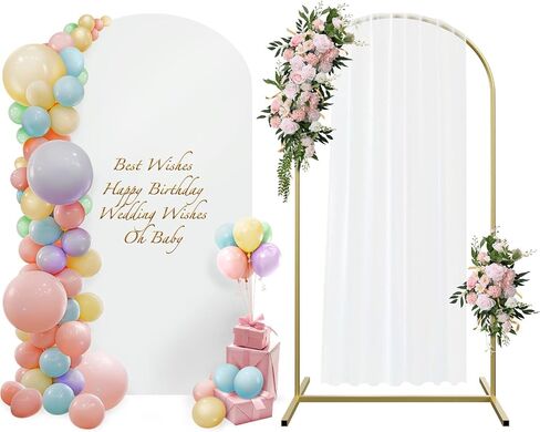 Wedding Arch Backdrop Stand 4 أقدام ، قوس معدني مع غطاء ، غطاء قوس معدني وقوس غطاء مع 100 بالونات حزب متعدد الألوان لعيد حفل زفاف حفل زفاف ديكور دش الطفل in Kuwait