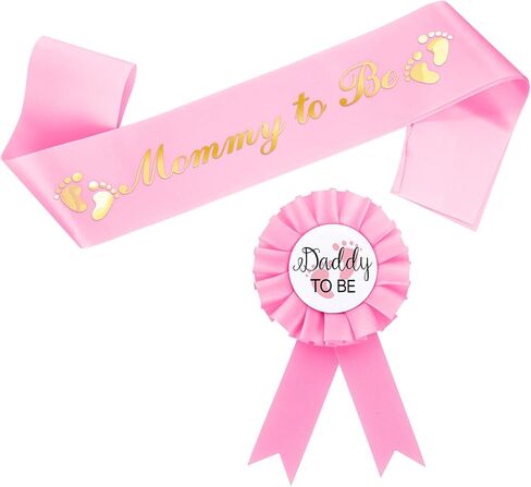 Mom to Be Sash with Gold Glitter Letters and Expecting Dad Badge Comes with Ribbon , Shower Decorations for Girl Gender Reveal Party Gift(Pink) in Kuwait