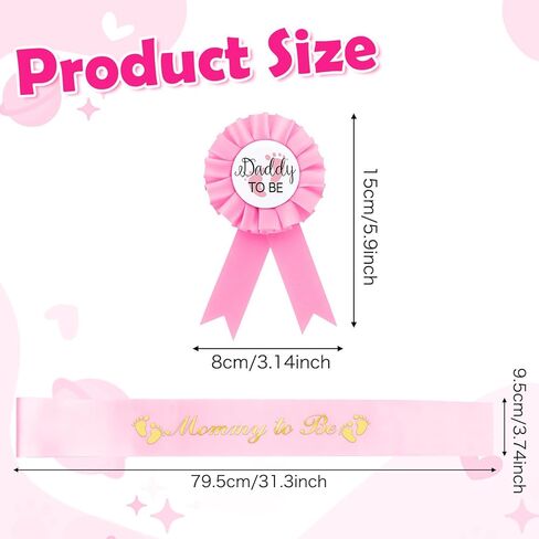 Mom to Be Sash with Gold Glitter Letters and Expecting Dad Badge Comes with Ribbon , Shower Decorations for Girl Gender Reveal Party Gift(Pink) in Kuwait