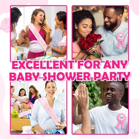 Mom to Be Sash with Gold Glitter Letters and Expecting Dad Badge Comes with Ribbon , Shower Decorations for Girl Gender Reveal Party Gift(Pink) in Kuwait