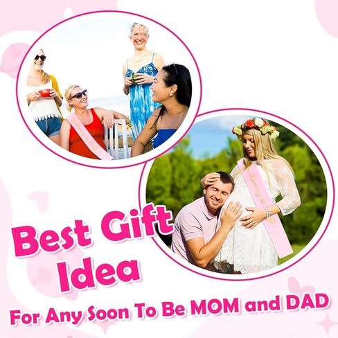 Mom to Be Sash with Gold Glitter Letters and Expecting Dad Badge Comes with Ribbon , Shower Decorations for Girl Gender Reveal Party Gift(Pink) in Kuwait