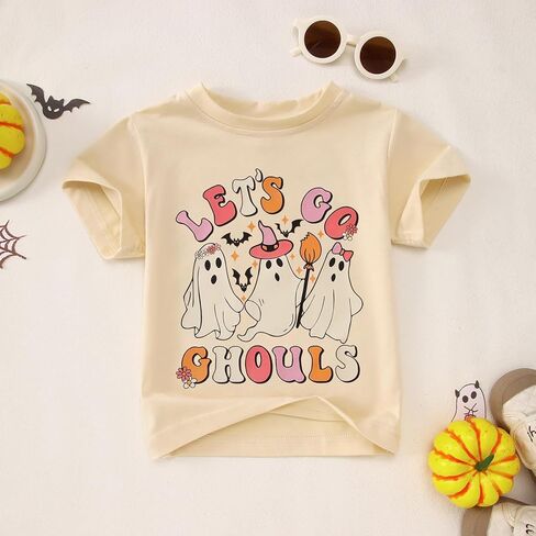 Kekemi Toddler Baby Girls قميص هالوين دعنا نذهب إلى غولز تي شيرت شبح الزي spooky الزي لطيف السقوط السقوط القمصان القمامة in Kuwait