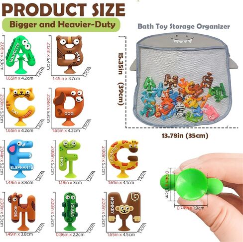 26PCS Suction Bath Toys Mold-Free | Bathtub Letters & Animal Sensory Toys with Shark Storage Organizer for Toddlers | Education Games | No Hole Silicone ABC Alphabet Learning Toys for Kids Ages 3-5 in Saudi Arabia