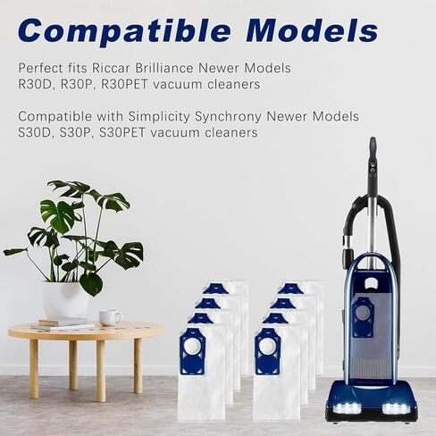 6 أكياس الفراغ R30D Pack R30D لـ Riccar Prilliance R30D و R30P و R30PET و Simpleict Synchrony S30D ، S30P ، S30PET FARIGHT PLECTINER - BESTICAL HEPA BAG - Part RNHC -6/SNH -6 in Kuwait