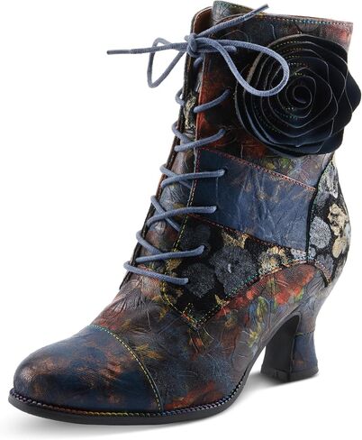 Spring Step L'Artiste Roselia-Flow Heeled Booties | Baroque-Inspired Leather Lace-Up Boots with 3D Rose Accent in Saudi Arabia