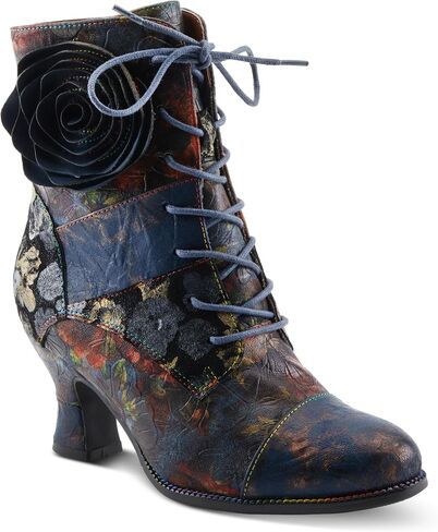 Spring Step L'Artiste Roselia-Flow Heeled Booties | Baroque-Inspired Leather Lace-Up Boots with 3D Rose Accent in Saudi Arabia