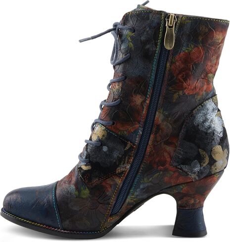 Spring Step L'Artiste Roselia-Flow Heeled Booties | Baroque-Inspired Leather Lace-Up Boots with 3D Rose Accent in Saudi Arabia