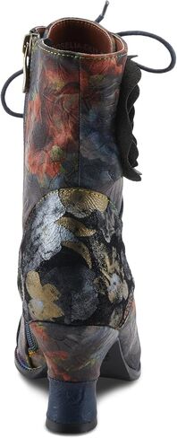 Spring Step L'Artiste Roselia-Flow Heeled Booties | Baroque-Inspired Leather Lace-Up Boots with 3D Rose Accent in Saudi Arabia