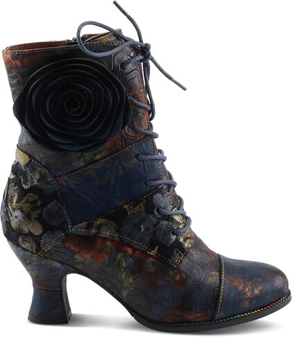 Spring Step L'Artiste Roselia-Flow Heeled Booties | Baroque-Inspired Leather Lace-Up Boots with 3D Rose Accent in Saudi Arabia